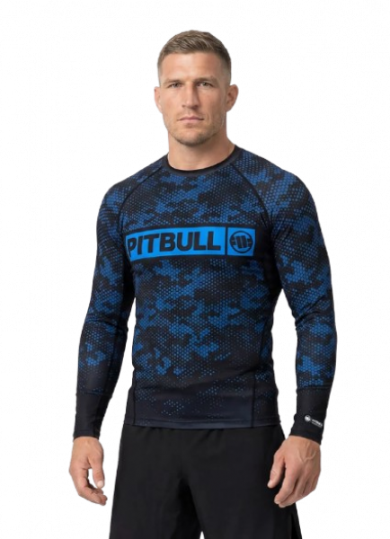 PitBull Rashguard Langarmshirt Hex Camo Hilltop blau